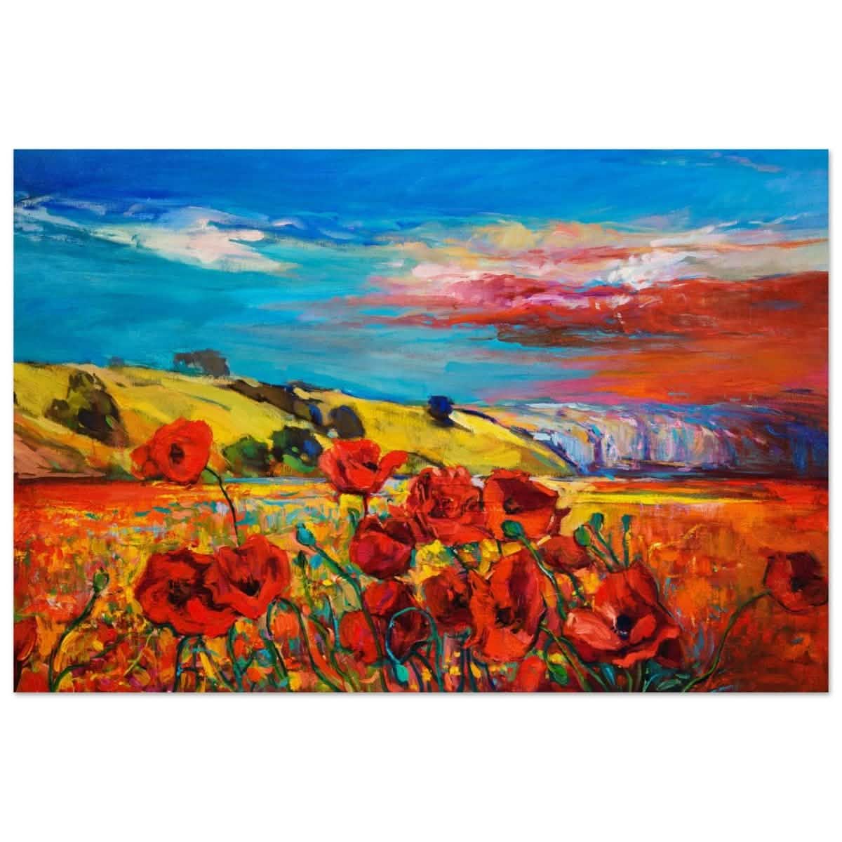 Poppy Fields of Passion: A Vibrant Landscape | Impressionism Wall art print - Wood Prints - 40x60 cm / 16x24″ -