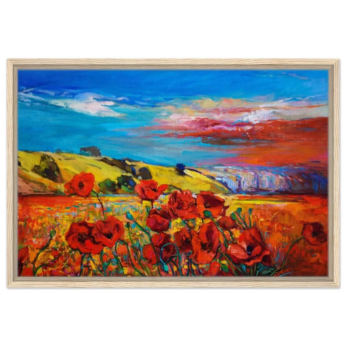 Poppy Fields of Passion: A Vibrant Landscape | Impressionism Wall art print - Framed Canvas - 50x75 cm / 20x30″ - Wood frame