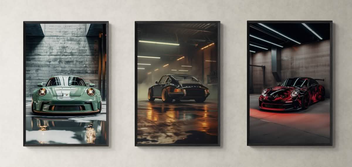 Porsche Legacy – Trio Canvas & Framed Canvas Set - Framed Canvas - 30X45 CM / 12X18″ - Wood frame