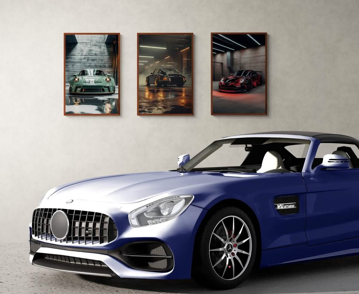 Porsche Legacy – Trio Canvas & Framed Canvas Set - Framed Canvas - 30X45 CM / 12X18″ - Dark wood frame