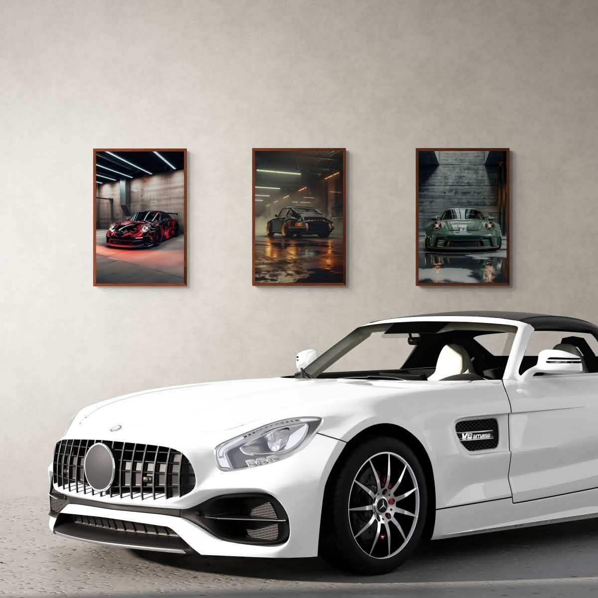 Porsche Legacy – Trio Canvas & Framed Canvas Set - Framed Canvas - 30X45 CM / 12X18″ - Dark wood frame