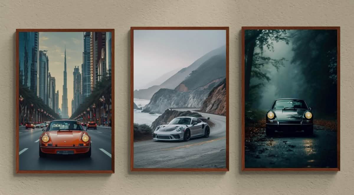 Porsche Perspectives – Trio Canvas & Framed Canvas Set - Framed Canvas - 30X45 CM / 12X18″ - Wood frame