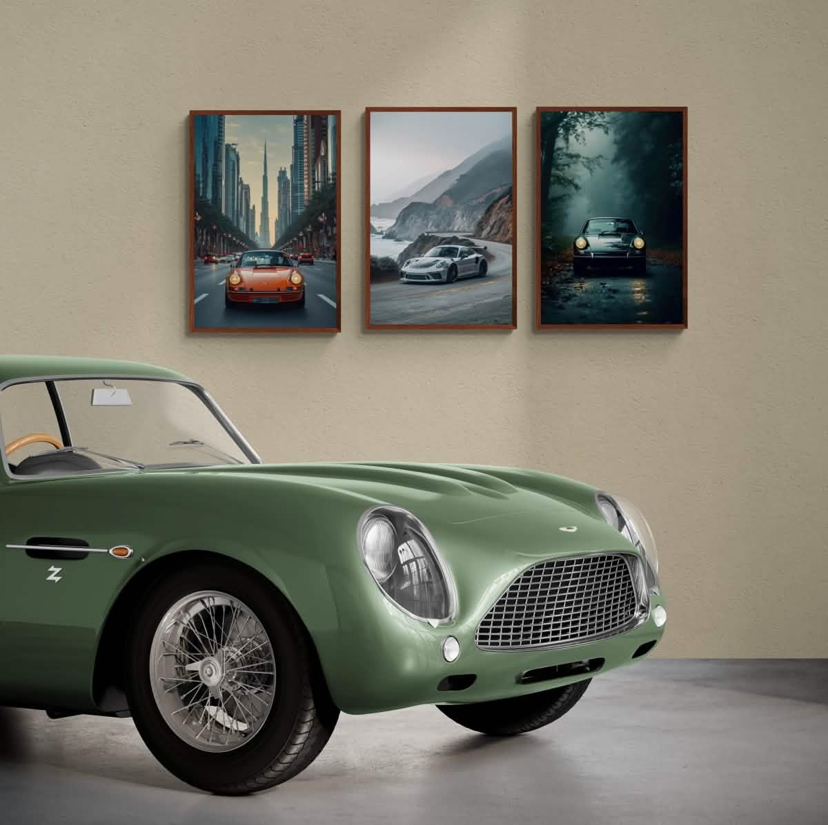 Porsche Perspectives – Trio Canvas & Framed Canvas Set - Framed Canvas - 30X45 CM / 12X18″ - Dark wood frame