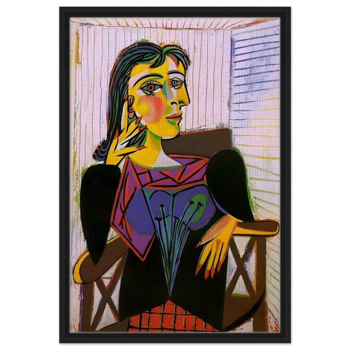 Portrait of Dora Maar by Pablo Picasso | Cubism wall art print - Framed Canvas - 50x75 cm / 20x30″ - Black frame