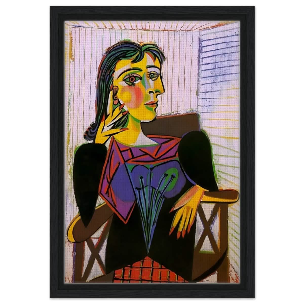 Portrait of Dora Maar by Pablo Picasso | Cubism wall art print - Framed Canvas - 30x45 cm / 12x18″ - Black frame