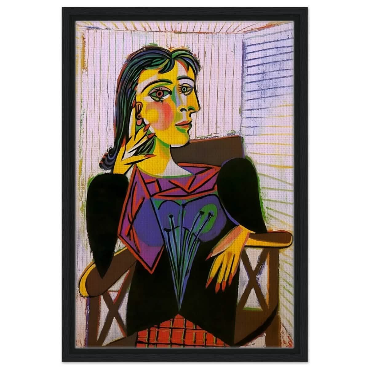 Portrait of Dora Maar by Pablo Picasso | Cubism wall art print - Framed Canvas - 40x60 cm / 16x24″ - Black frame