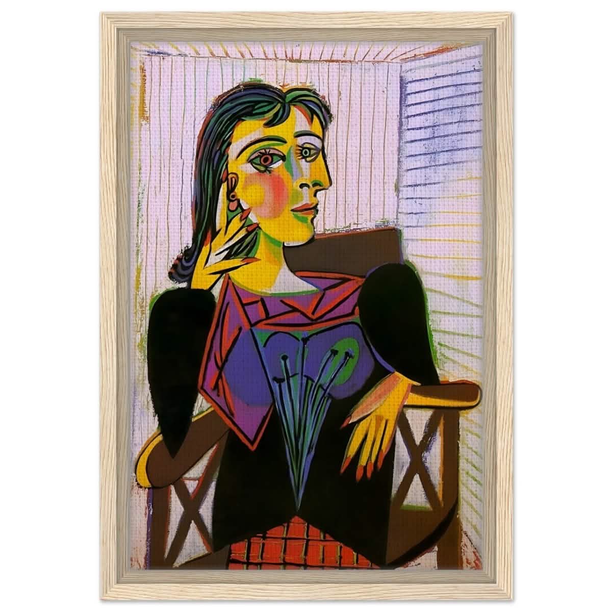 Portrait of Dora Maar by Pablo Picasso | Cubism wall art print - Framed Canvas - 30x45 cm / 12x18″ - Wood frame