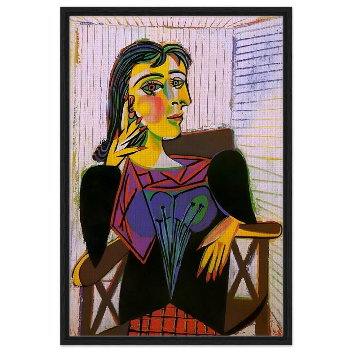 Portrait of Dora Maar by Pablo Picasso | Cubism wall art print - Framed Canvas - 60x90 cm / 24x36″ - Black frame
