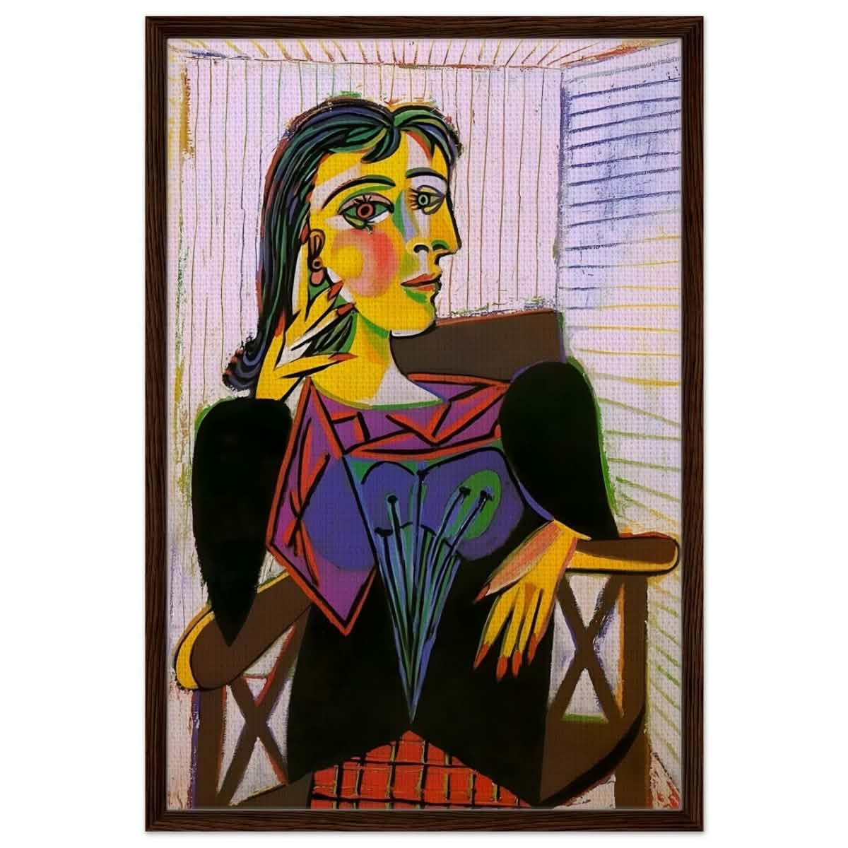 Portrait of Dora Maar by Pablo Picasso | Cubism wall art print - Framed Canvas - 60x90 cm / 24x36″ - Dark wood frame