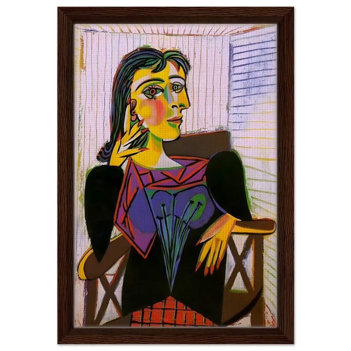 Portrait of Dora Maar by Pablo Picasso | Cubism wall art print - Framed Canvas - 30x45 cm / 12x18″ - Dark wood frame