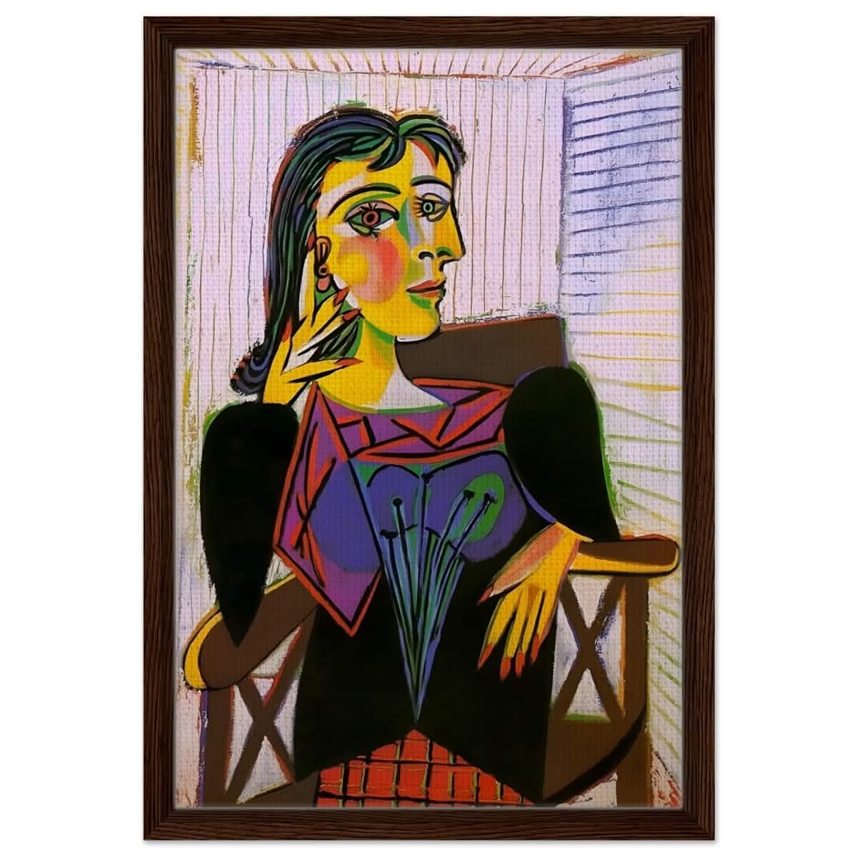 Portrait of Dora Maar by Pablo Picasso | Cubism wall art print - Framed Canvas - 40x60 cm / 16x24″ - Dark wood frame