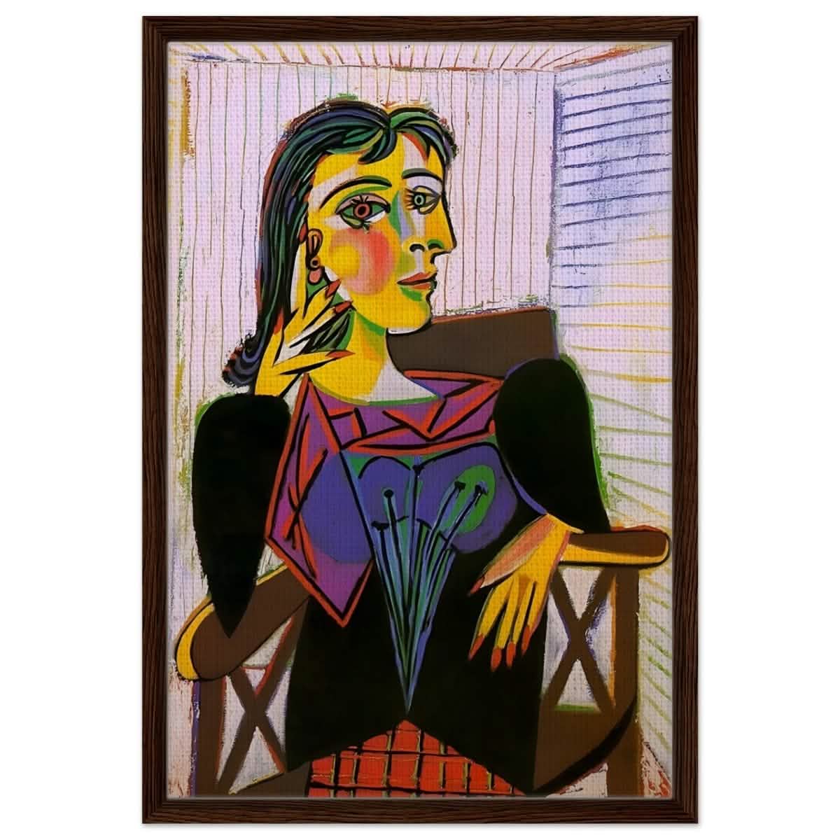Portrait of Dora Maar by Pablo Picasso | Cubism wall art print - Framed Canvas - 50x75 cm / 20x30″ - Dark wood frame