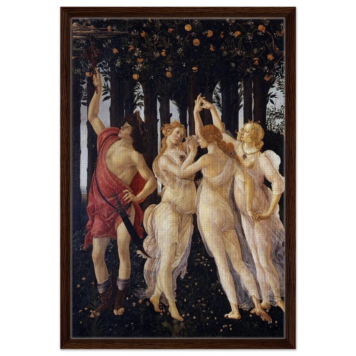 Primavera by Sandro Botticelli | Vintage wall art print - 50x75 cm / 20x30″ - Framed Canvas - Dark wood frame
