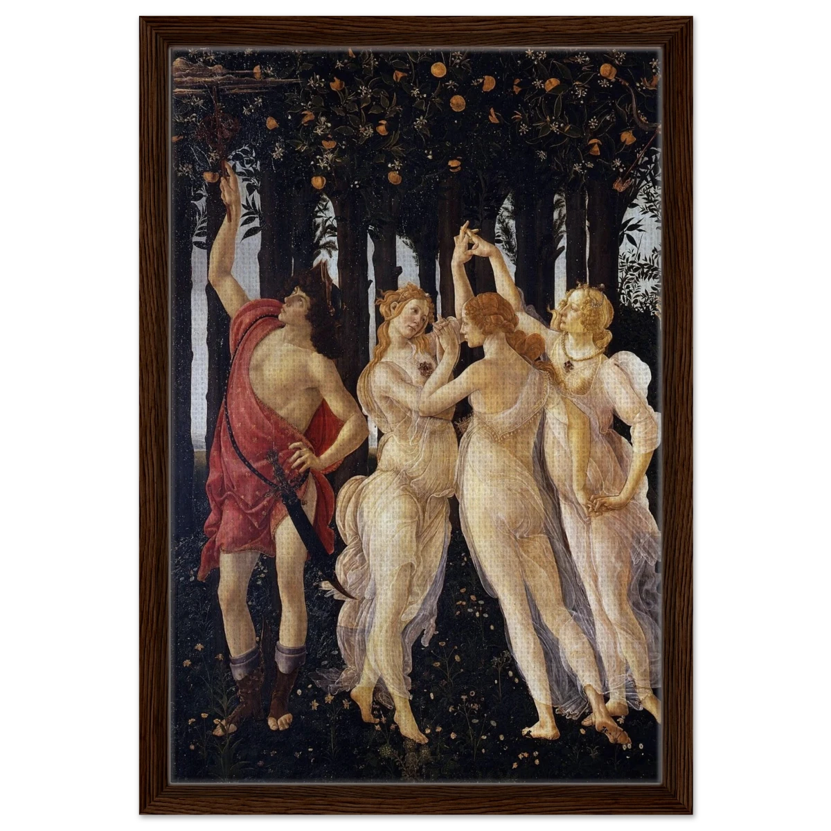 Primavera by Sandro Botticelli | Vintage wall art print - 40x60 cm / 16x24″ - Framed Canvas - Dark wood frame