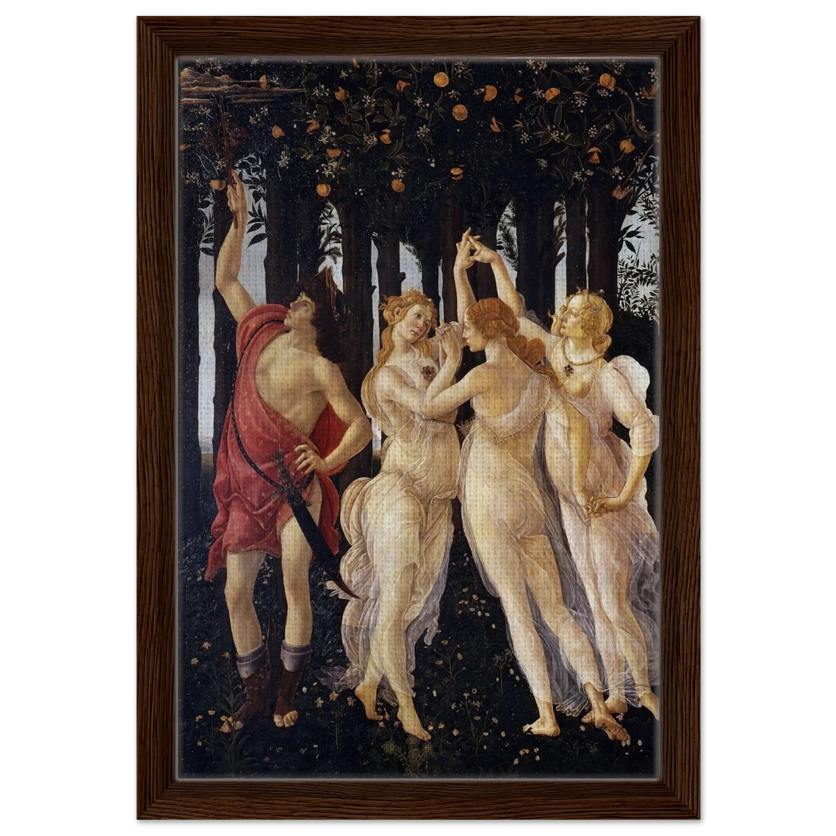 Primavera by Sandro Botticelli | Vintage wall art print - 30x45 cm / 12x18″ - Framed Canvas - Dark wood frame