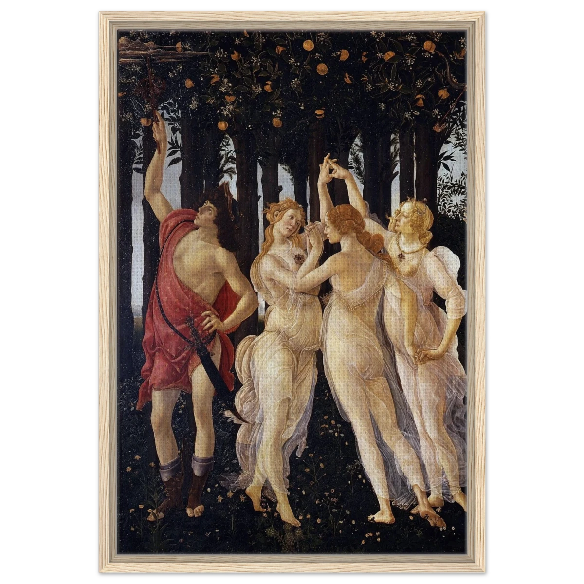 Primavera by Sandro Botticelli | Vintage wall art print - 50x75 cm / 20x30″ - Framed Canvas - Wood frame