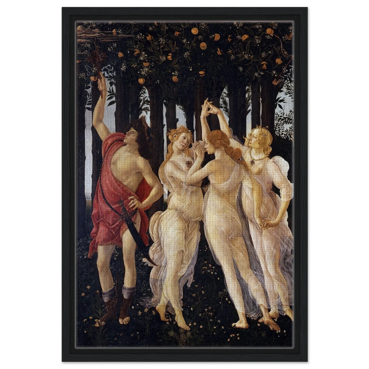 Primavera by Sandro Botticelli | Vintage wall art print - 40x60 cm / 16x24″ - Framed Canvas - Black frame