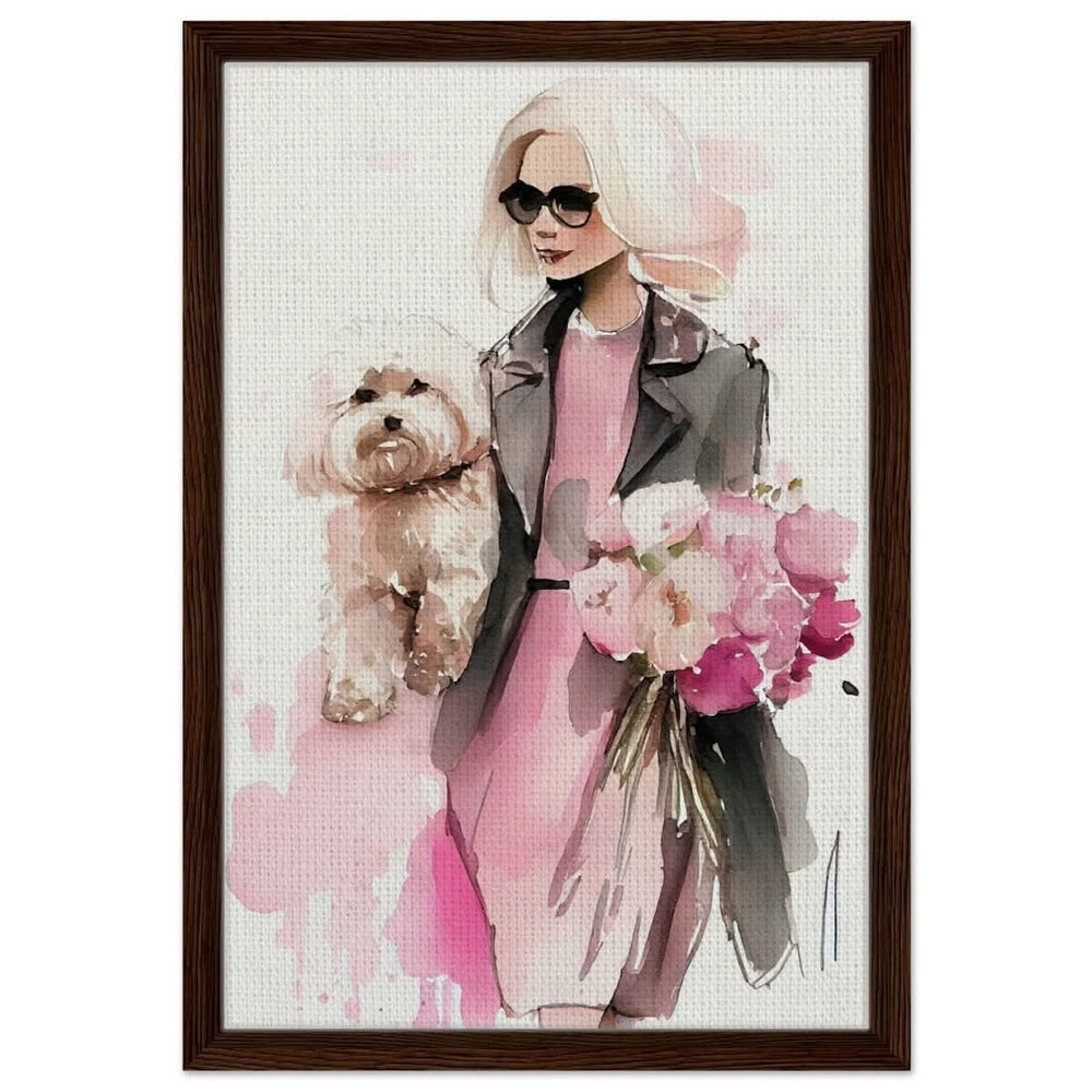 Puppy Love in Style | Contemporary Figurative Art | wall Art Print - Framed Canvas - 40x60 cm / 16x24″ - Dark wood frame