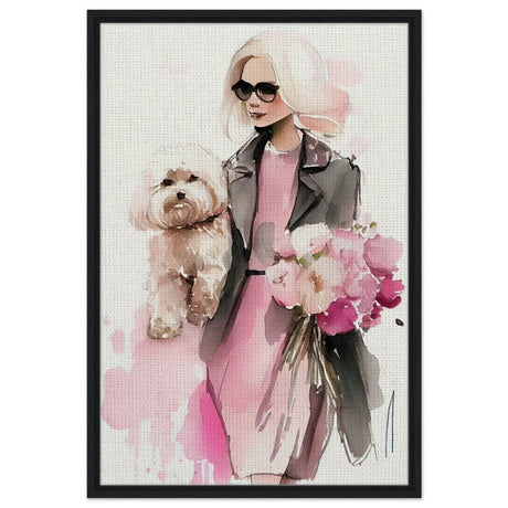 Puppy Love in Style | Contemporary Figurative Art | wall Art Print - Framed Canvas - 60x90 cm / 24x36″ - Black frame