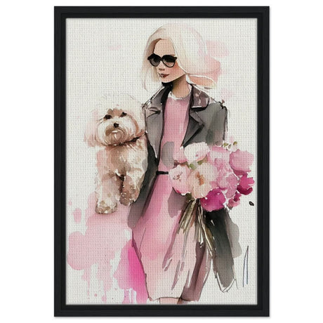 Puppy Love in Style | Contemporary Figurative Art | wall Art Print - Framed Canvas - 40x60 cm / 16x24″ - Black frame