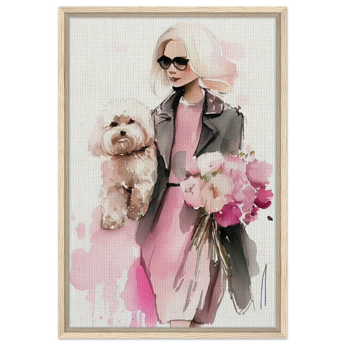 Puppy Love in Style | Contemporary Figurative Art | wall Art Print - Framed Canvas - 50x75 cm / 20x30″ - Wood frame