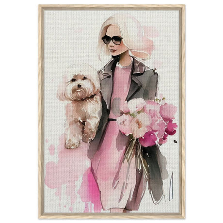 Puppy Love in Style | Contemporary Figurative Art | wall Art Print - Framed Canvas - 60x90 cm / 24x36″ - Wood frame