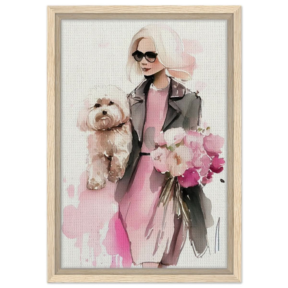 Puppy Love in Style | Contemporary Figurative Art | wall Art Print - Framed Canvas - 30x45 cm / 12x18″ - Wood frame