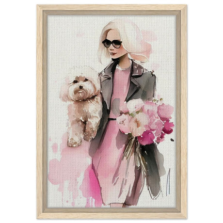 Puppy Love in Style | Contemporary Figurative Art | wall Art Print - Framed Canvas - 30x45 cm / 12x18″ - Wood frame