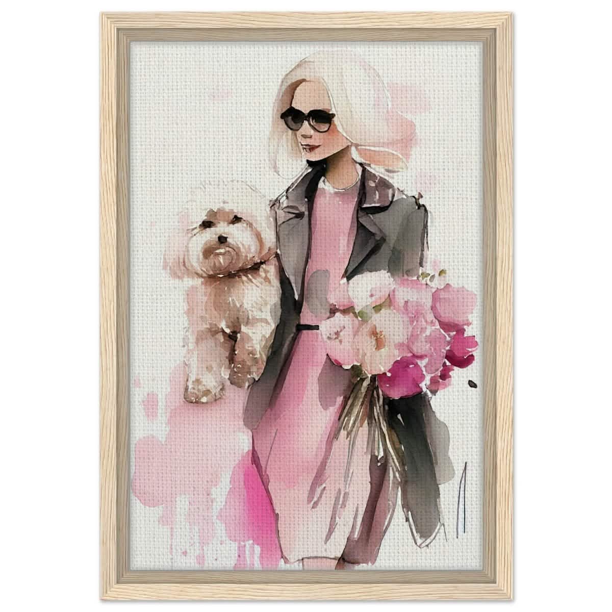 Puppy Love in Style | Contemporary Figurative Art | wall Art Print - Framed Canvas - 30x45 cm / 12x18″ - Wood frame