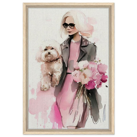 Puppy Love in Style | Contemporary Figurative Art | wall Art Print - Framed Canvas - 40x60 cm / 16x24″ - Wood frame
