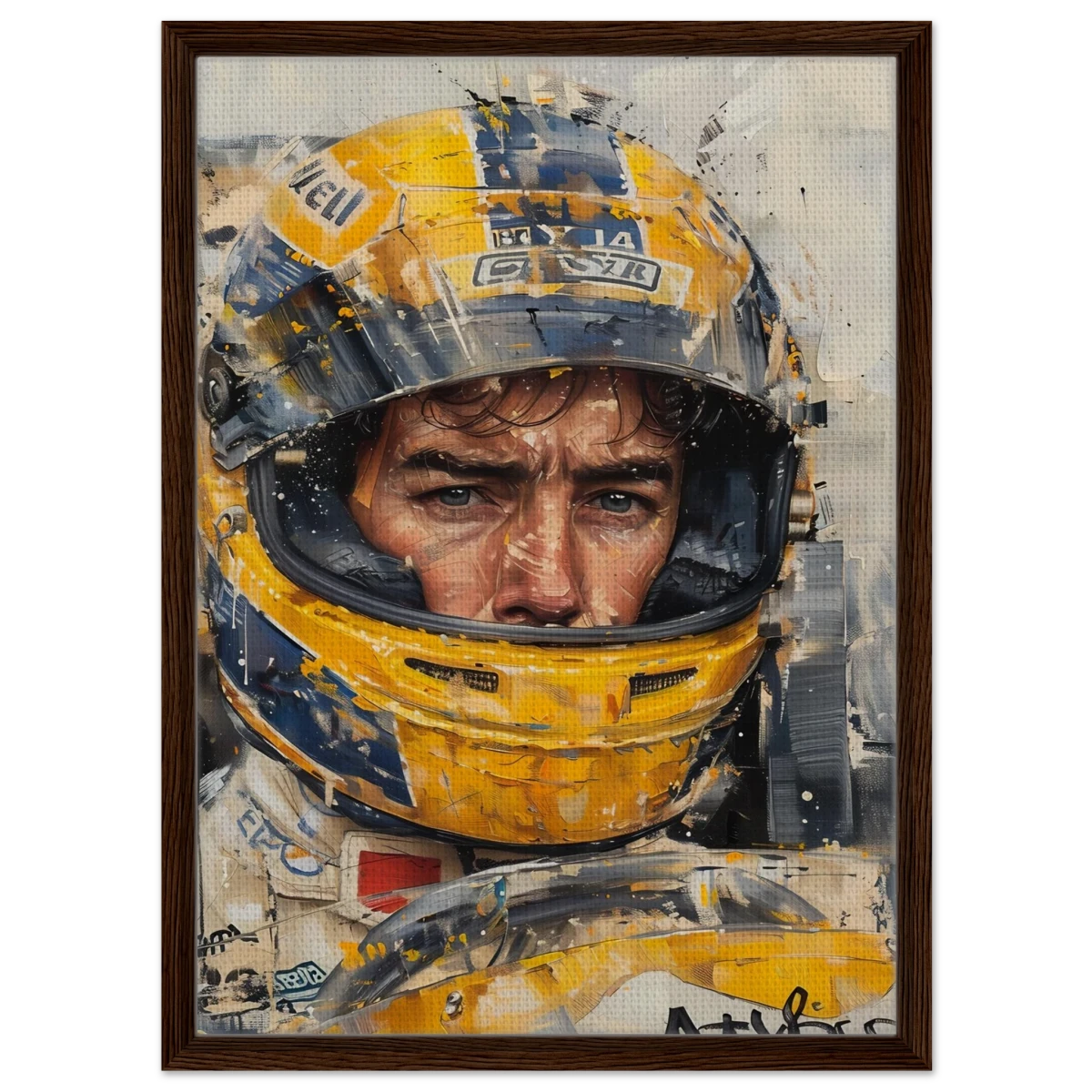 Racing Legend – The Spirit of Speed & Determination | Racing collection wall art print - Framed Canvas - 50x70 cm / 20x28″ - Dark wood frame