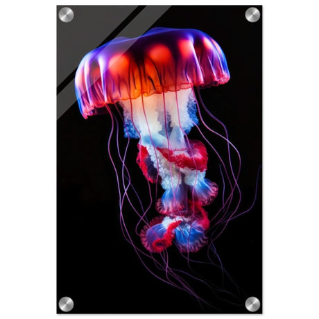 Radiant Abyss: The Neon Jellyfish | Animal art print - Acrylic Print - 30x45 cm / 12x18″ -