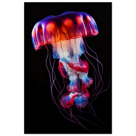 Radiant Abyss: The Neon Jellyfish | Animal art print - Wood Prints - 50x75 cm / 20x30″ -