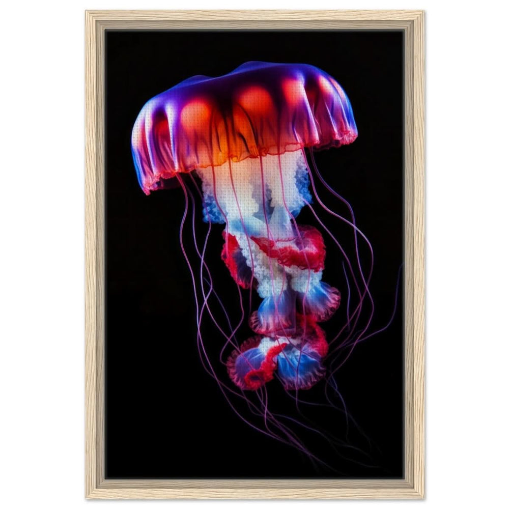 Radiant Abyss: The Neon Jellyfish | Animal art print - Framed Canvas - 40x60 cm / 16x24″ - Wood frame
