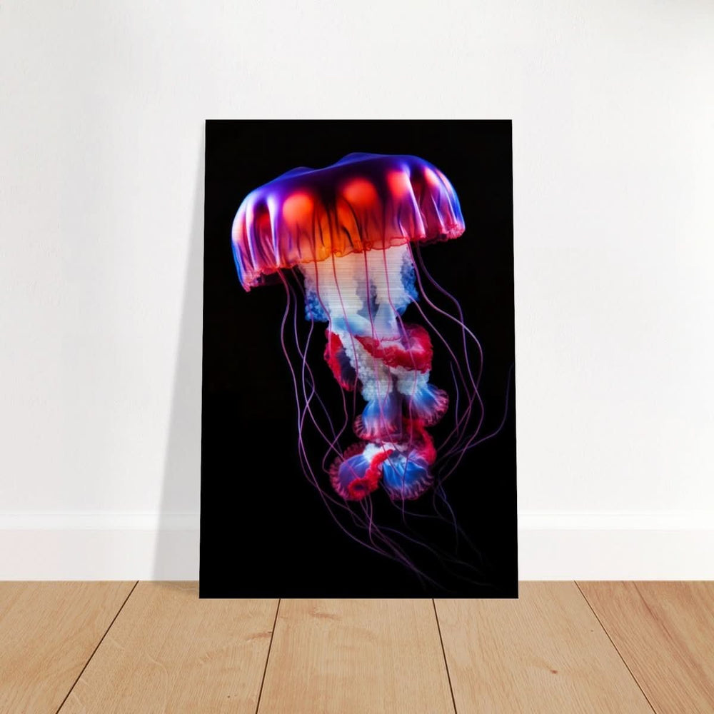 Radiant Abyss: The Neon Jellyfish | Animal art print - Brushed Aluminum Print - 50x75 cm / 20x30″ -
