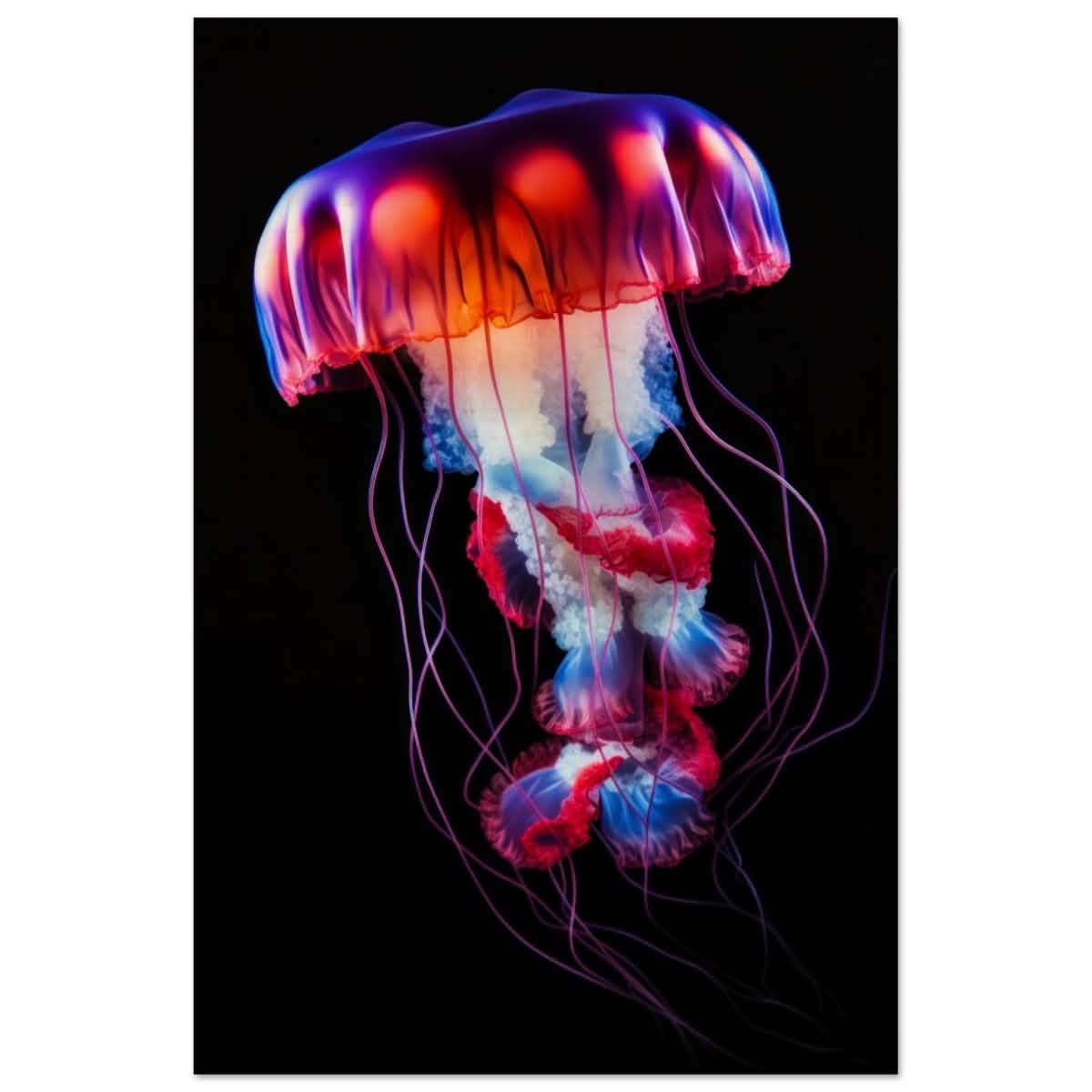 Radiant Abyss: The Neon Jellyfish | Animal art print - Wood Prints - 40x60 cm / 16x24″ -