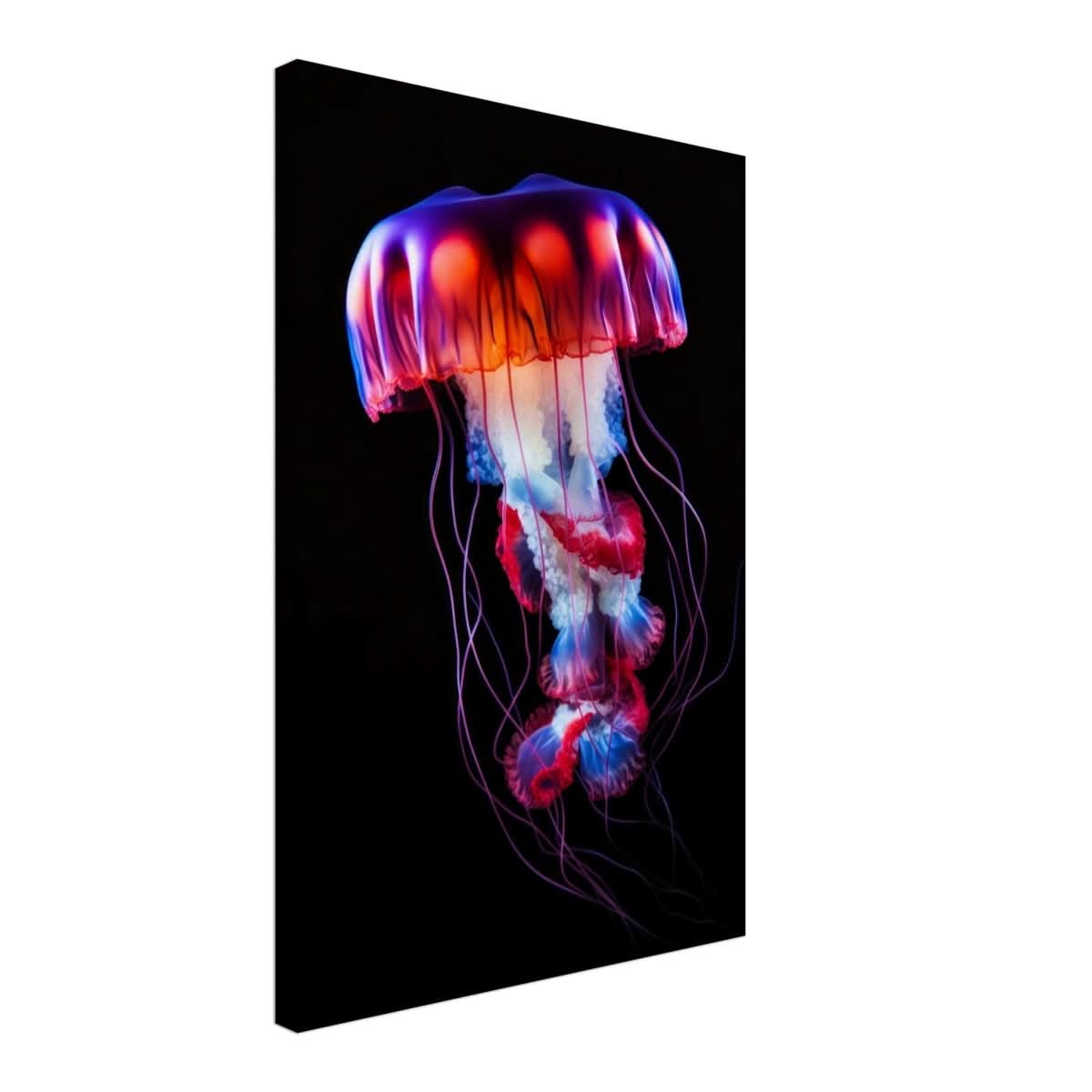 Radiant Abyss: The Neon Jellyfish | Animal art print - Canvas - 40x60 cm / 16x24″ -