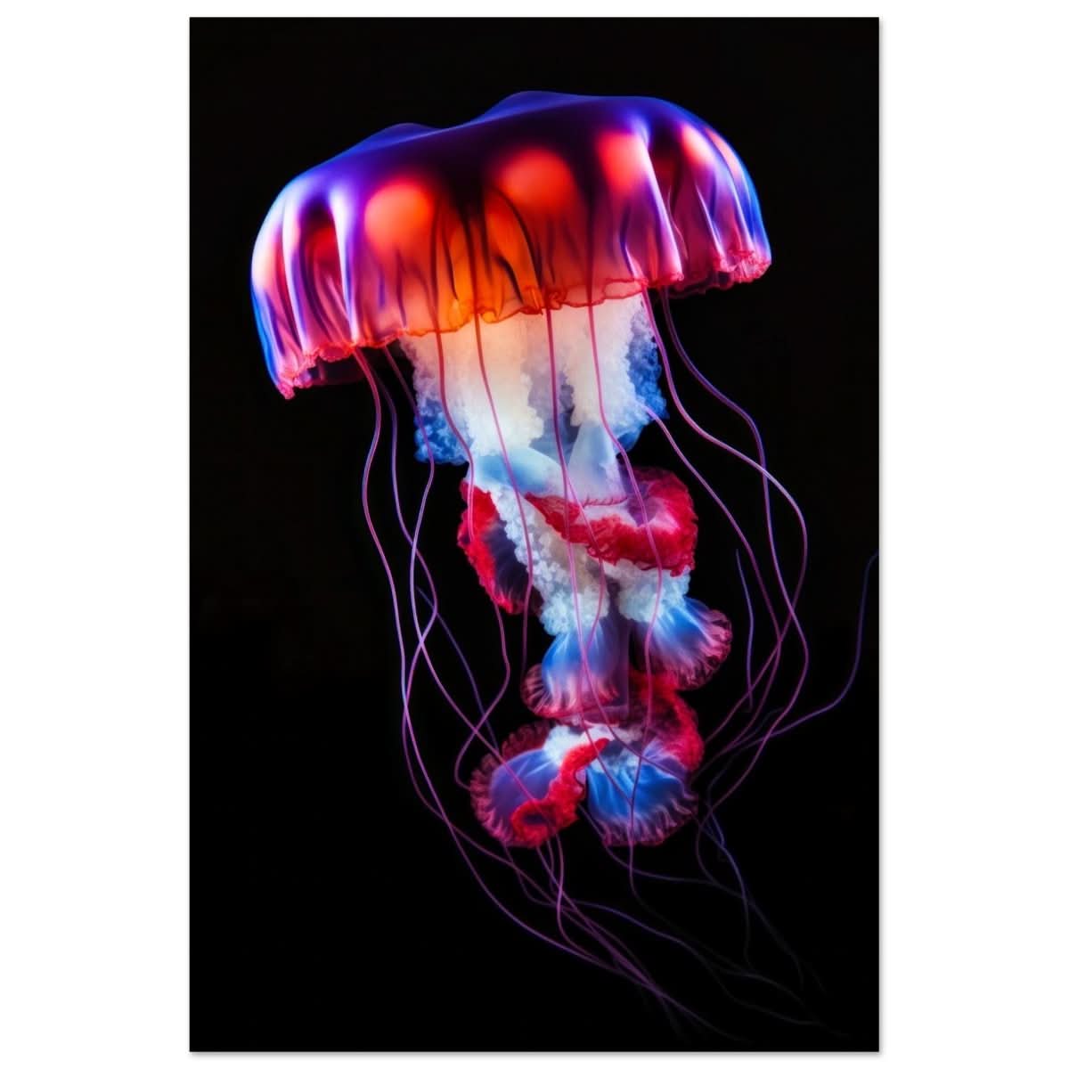 Radiant Abyss: The Neon Jellyfish | Animal art print - Aluminum Print - 50x75 cm / 20x30″ -