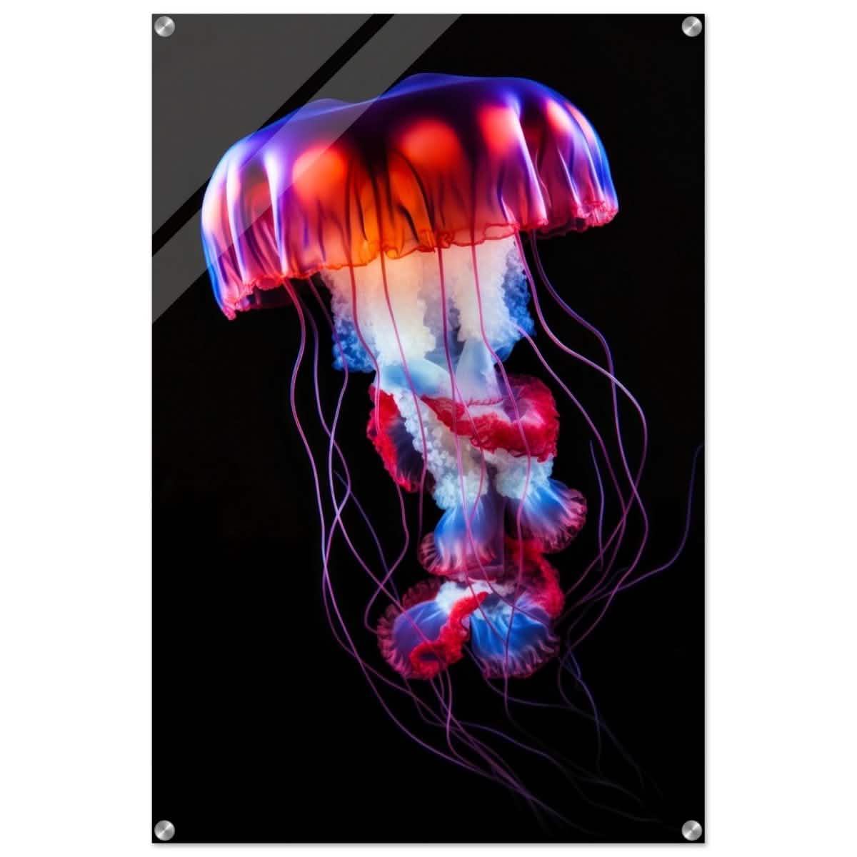 Radiant Abyss: The Neon Jellyfish | Animal art print - Acrylic Print - 60x90 cm / 24x36″ -