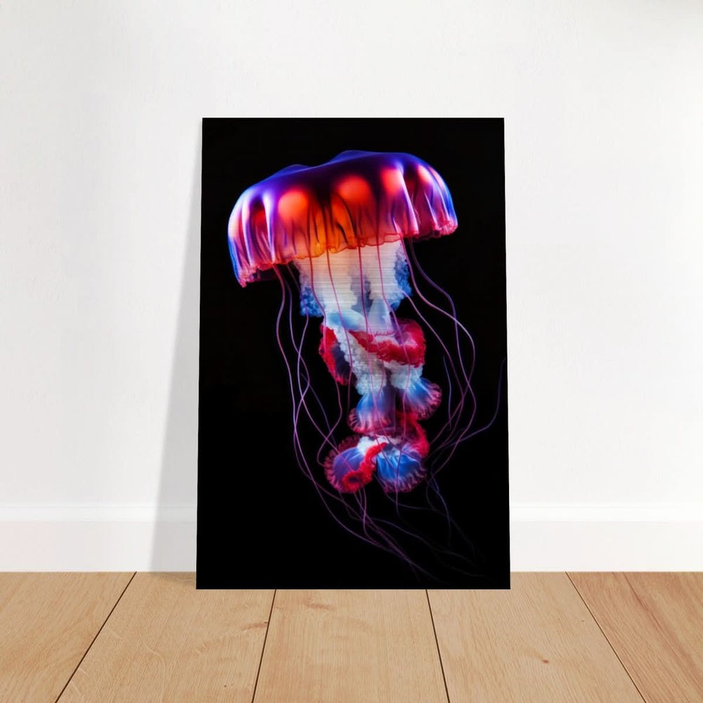 Radiant Abyss: The Neon Jellyfish | Animal art print - Brushed Aluminum Print - 30x45 cm / 12x18″ -