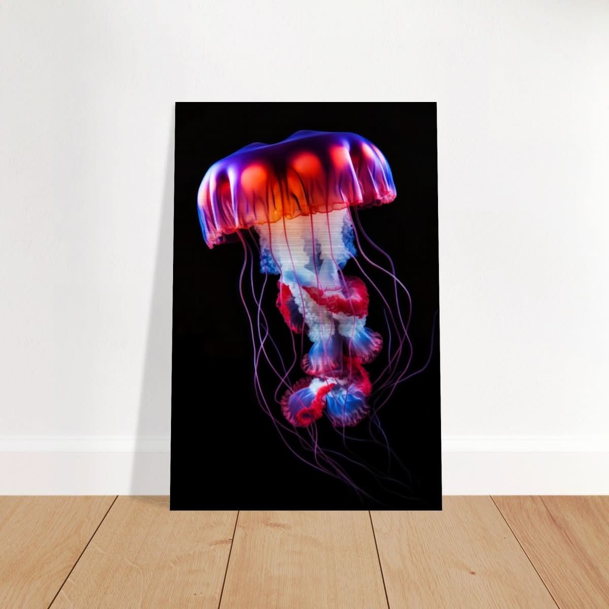 Radiant Abyss: The Neon Jellyfish | Animal art print - Brushed Aluminum Print - 30x45 cm / 12x18″ -