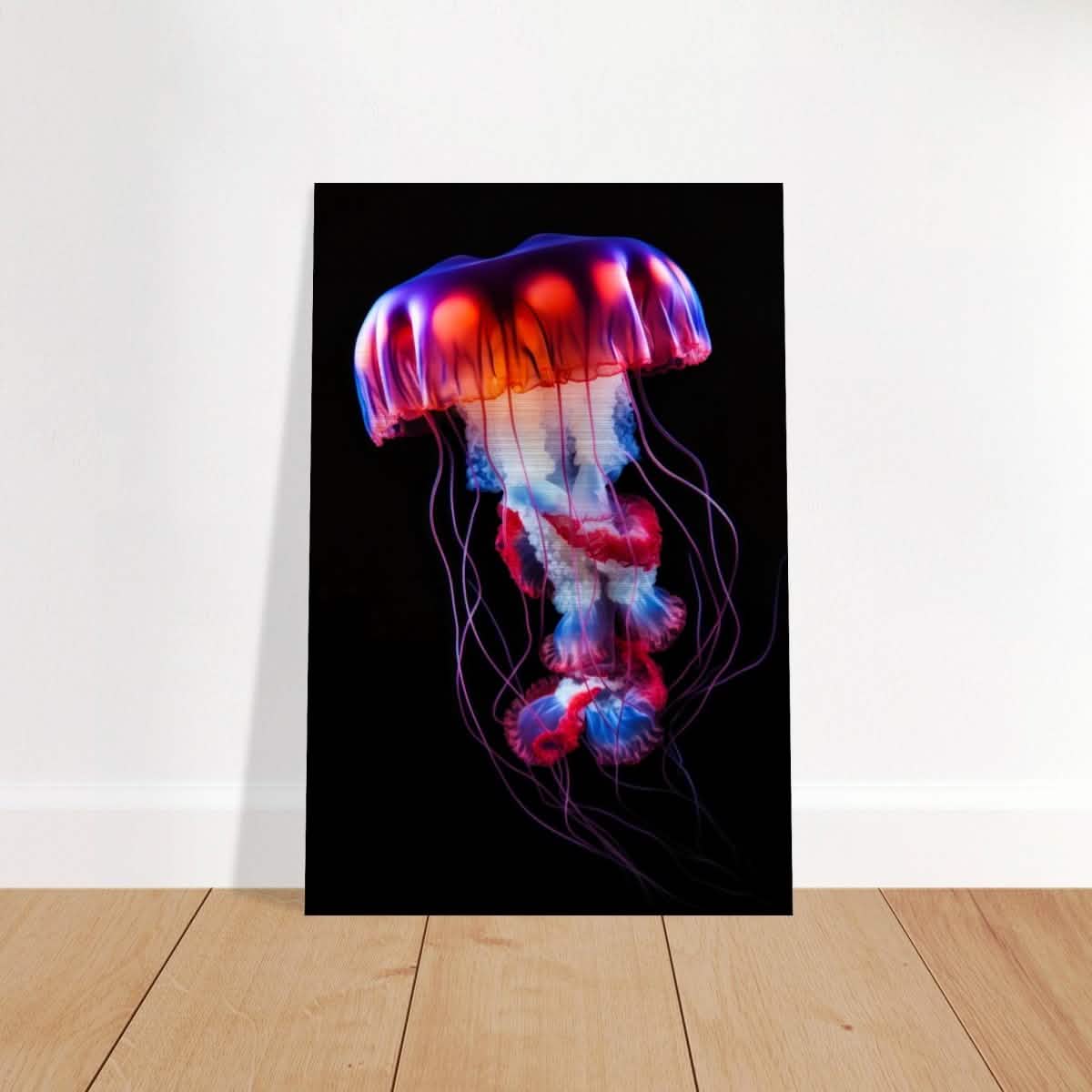Radiant Abyss: The Neon Jellyfish | Animal art print - Brushed Aluminum Print - 60x90 cm / 24x36″ -