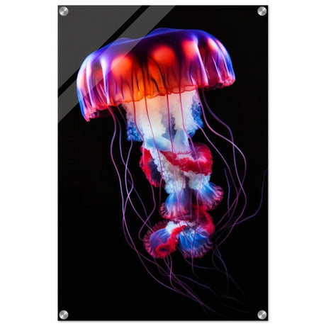 Radiant Abyss: The Neon Jellyfish | Animal art print - Acrylic Print - 50x75 cm / 20x30″ -