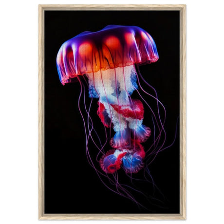 Radiant Abyss: The Neon Jellyfish | Animal art print - Framed Canvas - 60x90 cm / 24x36″ - Wood frame