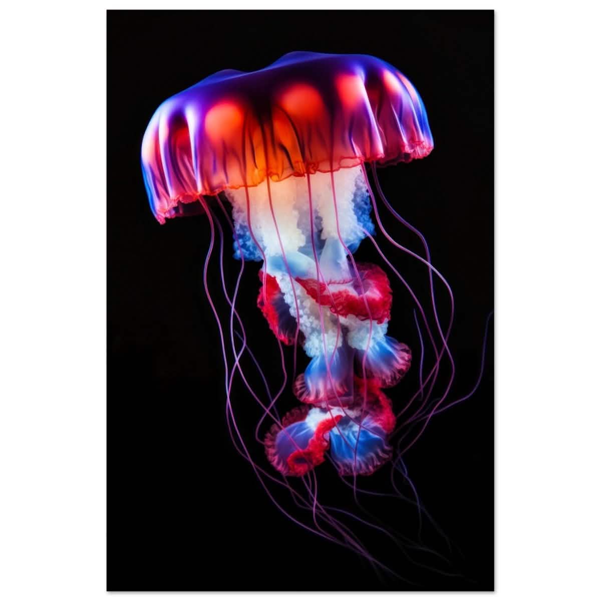 Radiant Abyss: The Neon Jellyfish | Animal art print - Aluminum Print - 40x60 cm / 16x24″ -