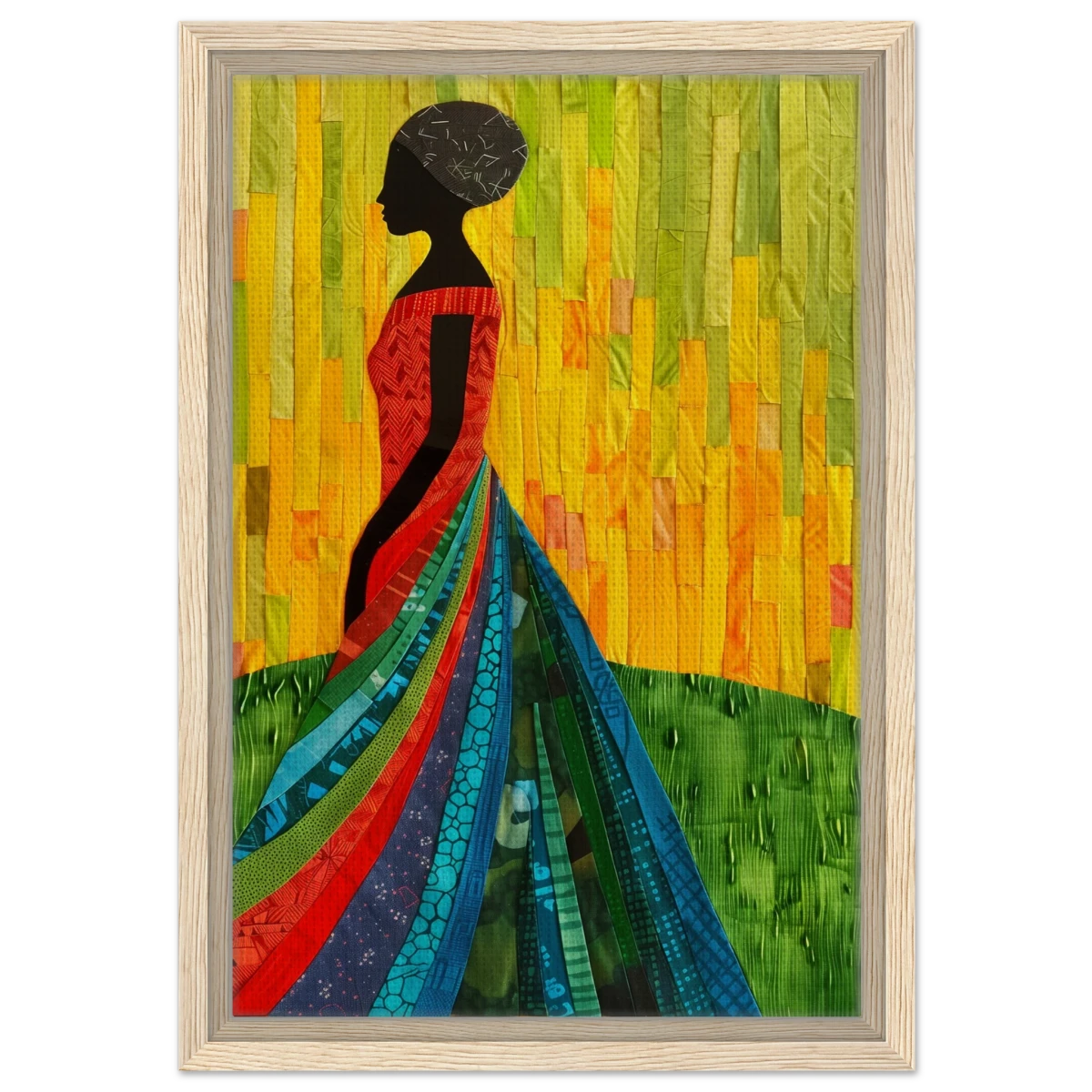 Radiant Silhouette – Afrocentric Collage Wall Art Print - Framed Canvas - 30x45 cm / 12x18″ - Wood frame