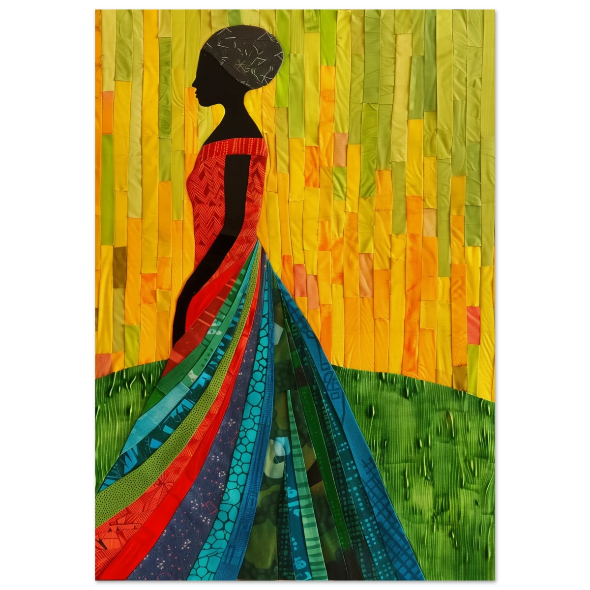 Radiant Silhouette – Afrocentric Collage Wall Art Print - Wood Prints - 70x100 cm / 28x40″ -