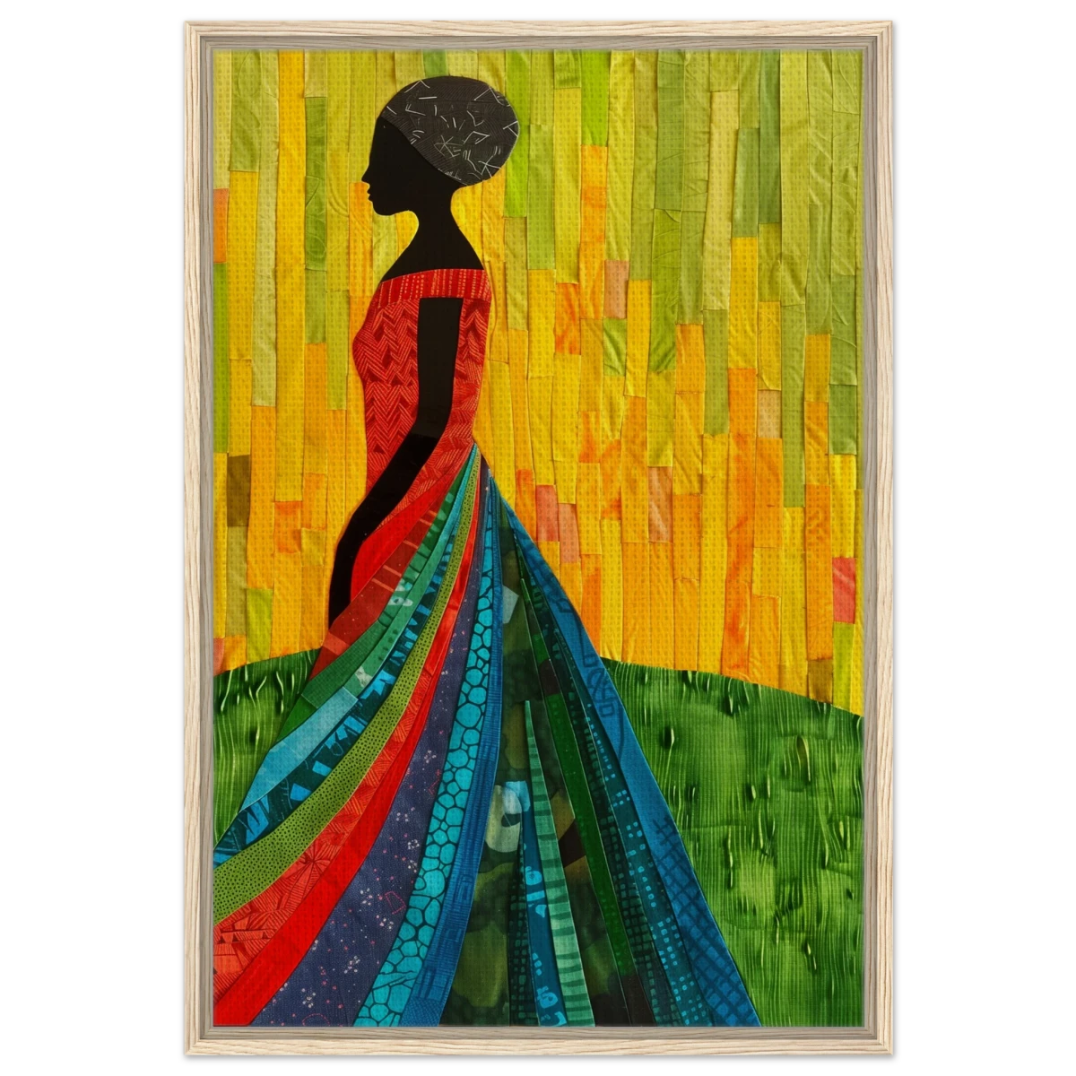 Radiant Silhouette – Afrocentric Collage Wall Art Print - Framed Canvas - 60x90 cm / 24x36″ - Wood frame