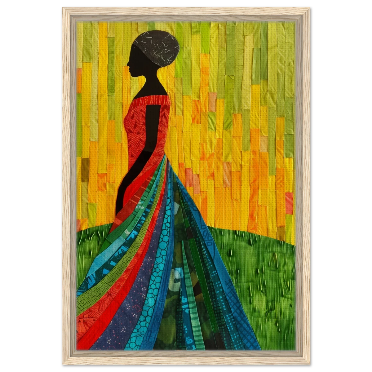 Radiant Silhouette – Afrocentric Collage Wall Art Print - Framed Canvas - 40x60 cm / 16x24″ - Wood frame