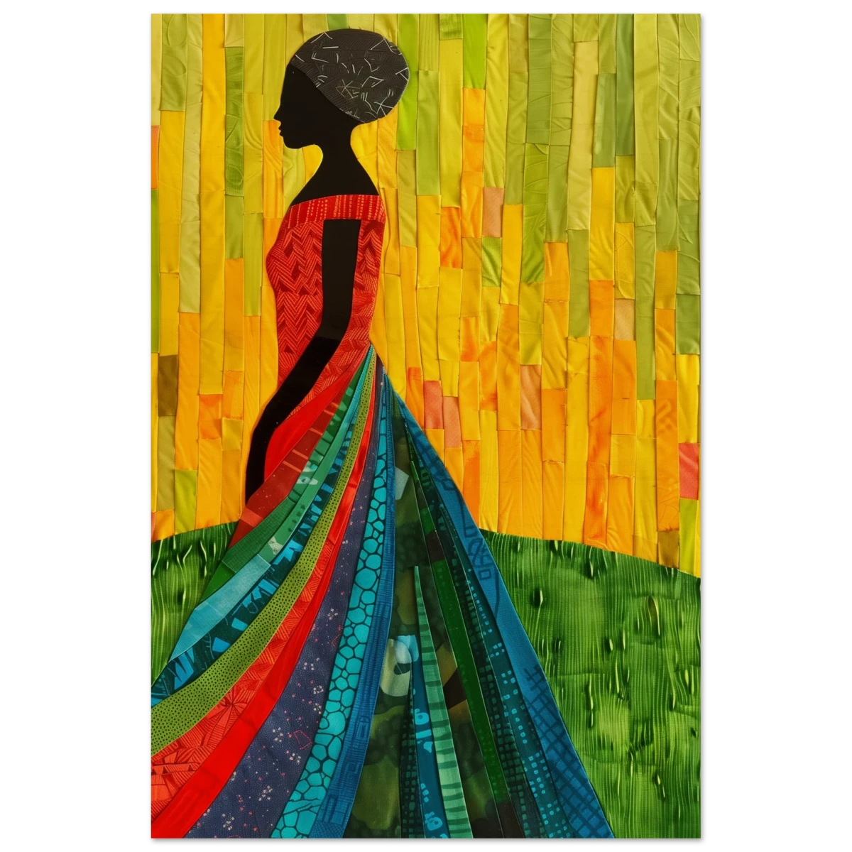 Radiant Silhouette – Afrocentric Collage Wall Art Print - Wood Prints - 20x30 cm / 8x12″ -
